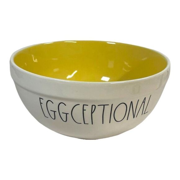 Rae Dunn Magenta Eggcellent & Eggceptional Egg Nesting Ceramic Bowls Set Yellow - Picture 2 of 16